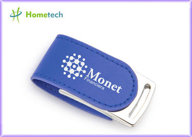 Disque dur à mémoire flash bleu 4GB d'USB de cuir d'Eco de la CE pour le produit promotionnel