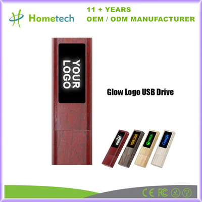 Disque flash lumineux en bois à LED Disque lumineux en bois à stylo Disque mémoire USB 8 Gb 16 Gb 32 Gb 64 Gb 128 Gb