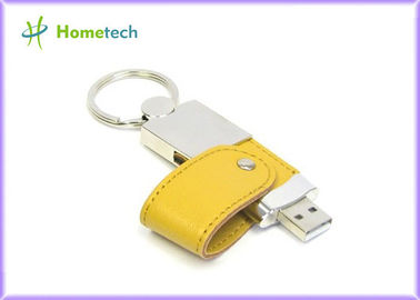 Disque dur à mémoire flash en cuir jaune personnalisable d'USB 4GB/8GB avec le porte-clés