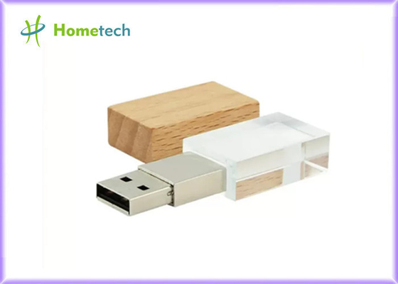 Crystal Usb Flash Drive avec du bois a mené l'usb en cristal de logo fait sur commande léger de 32GB 64GB 128GB